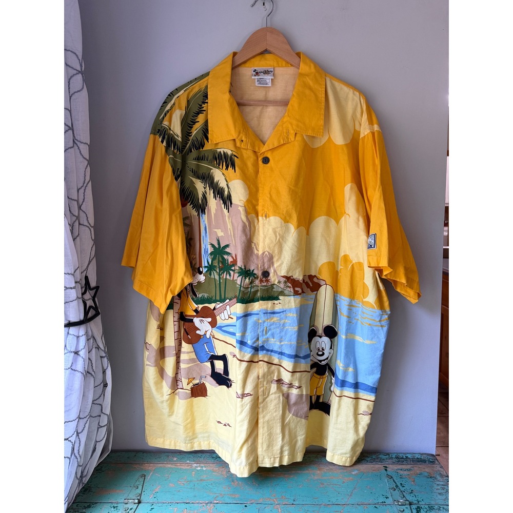 Vintage Walt Disney World Mickey & Friends Shirt mens XXXL Yellow Beach Tropical